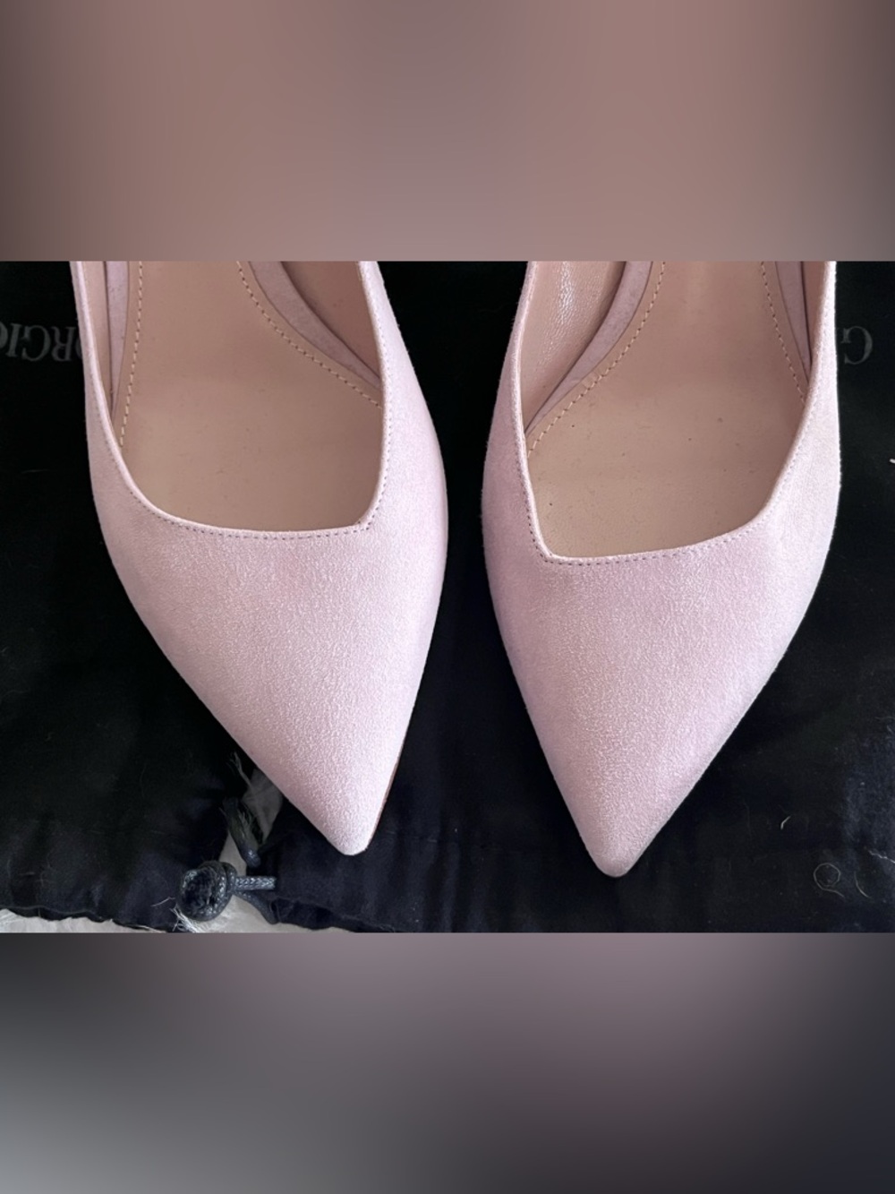 Giorgio Armani Women’s 38 1/2 Pink Nude Suede Point Toe Slip On Kitten Heels - Picture 7 of 11